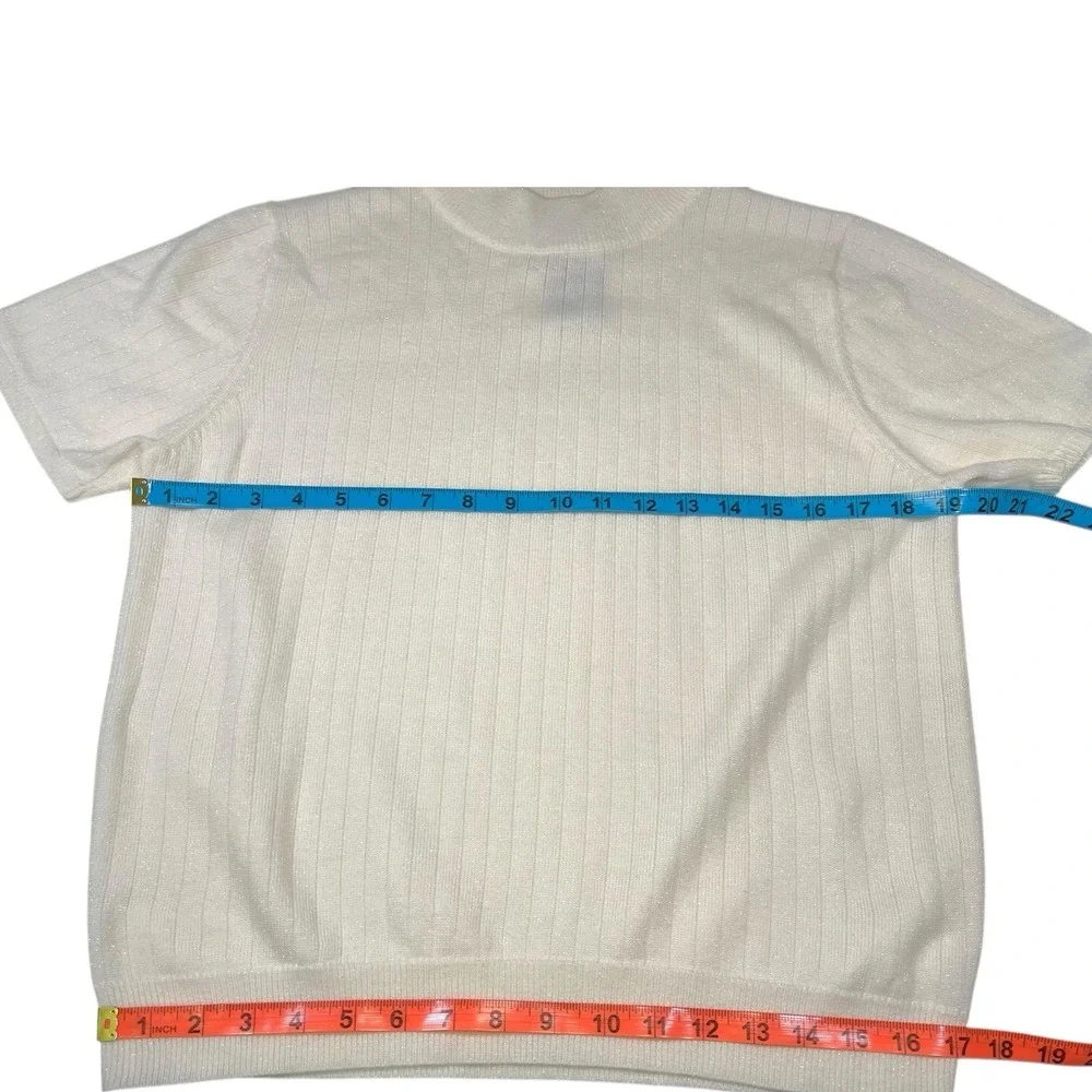 Sag Harbor Small Cream Knit Mock Neck Sweater Shimmer Ribbed Vintage Style - Picture 2 of 7